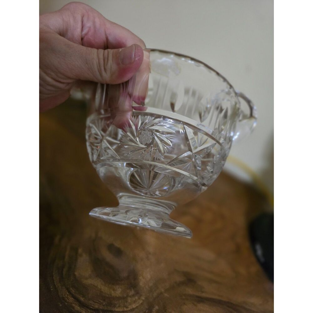 Avitra Lead Crystal Gravy Boat Swirl Star Pattern Made in Poland 4.5" Lip/Handle